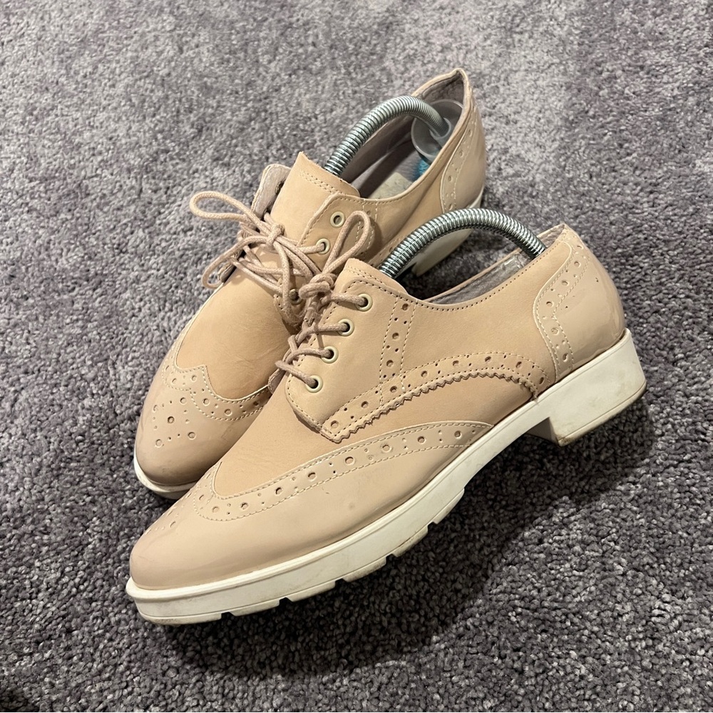 Aldo Tan and White Flats with Brogue Detailing